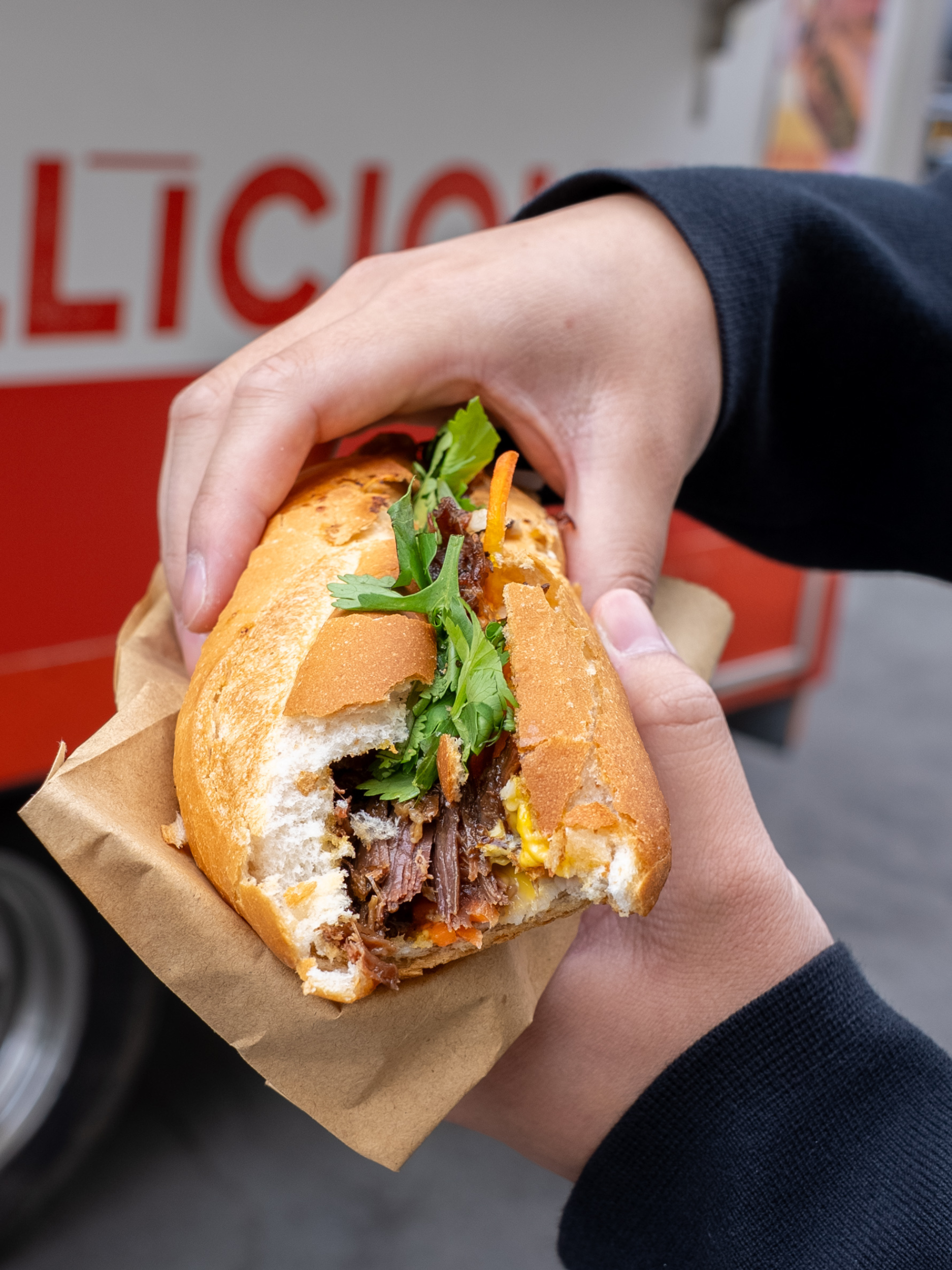 Beef cheek banh mi close up