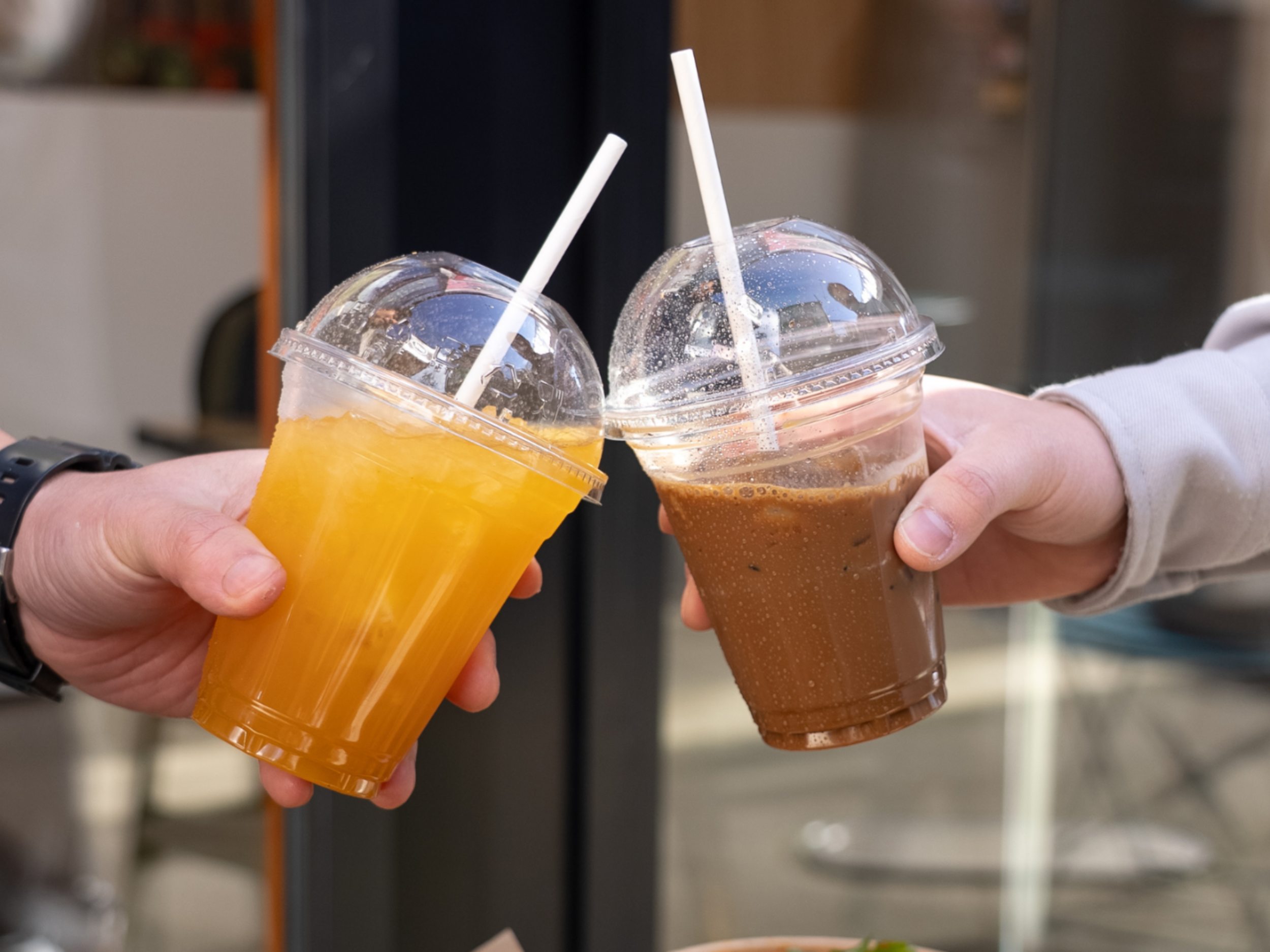 Vietnamese iced coffee and mango iced tea