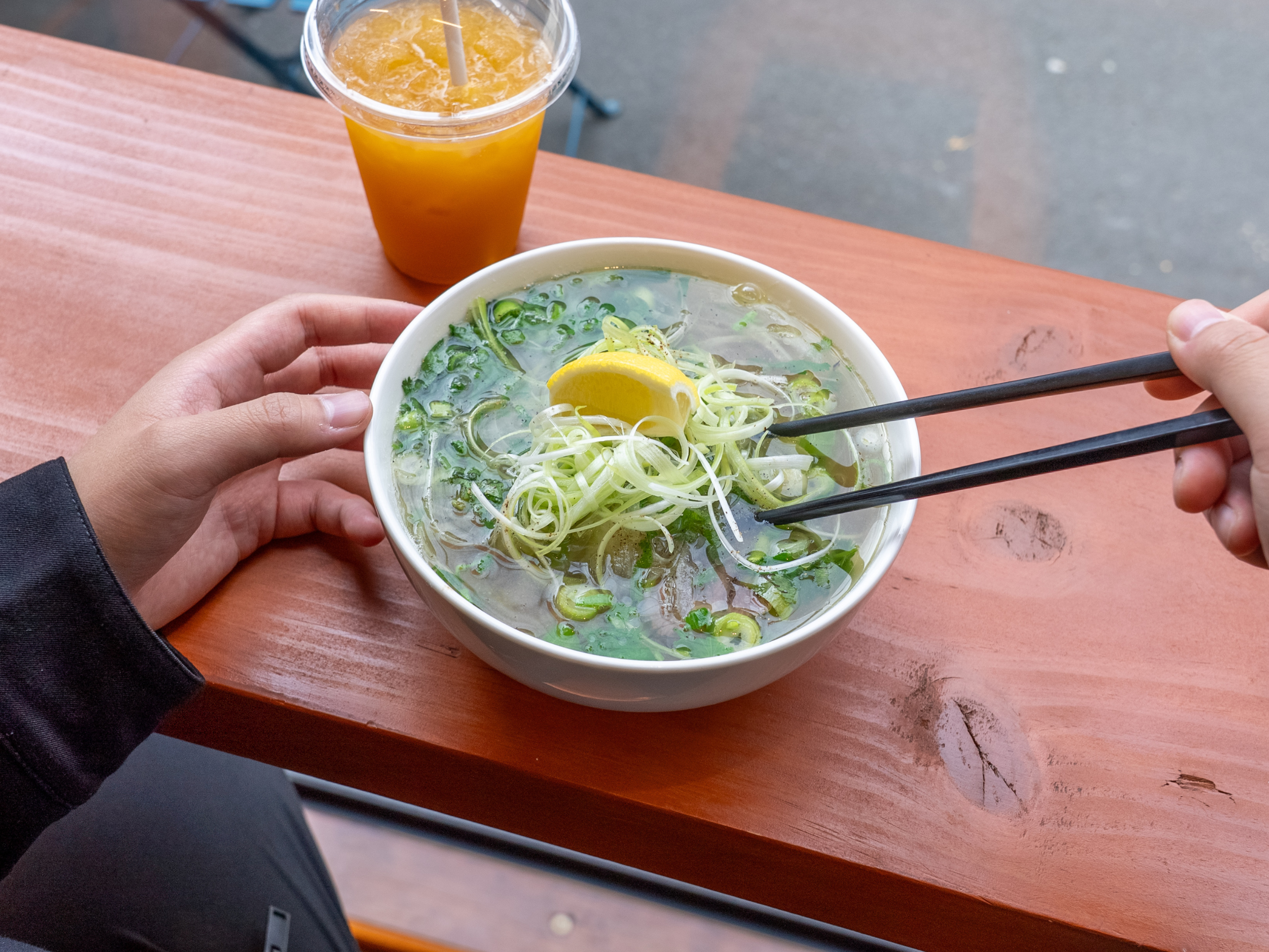 Man eating pho